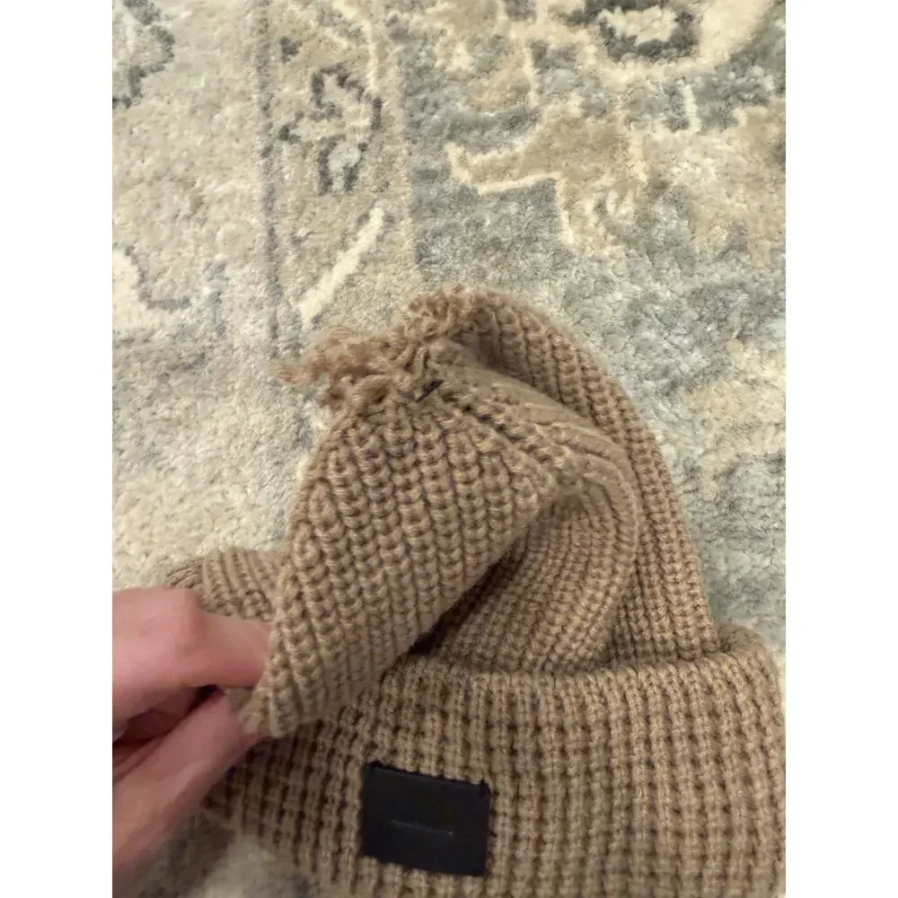 All Saints Camel Ribbed Knit Cuff Beanie $60 New With Flaw